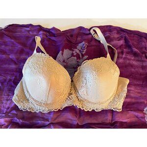 Sophie Padded Overlay Mesh Lace Beige Bra 36D